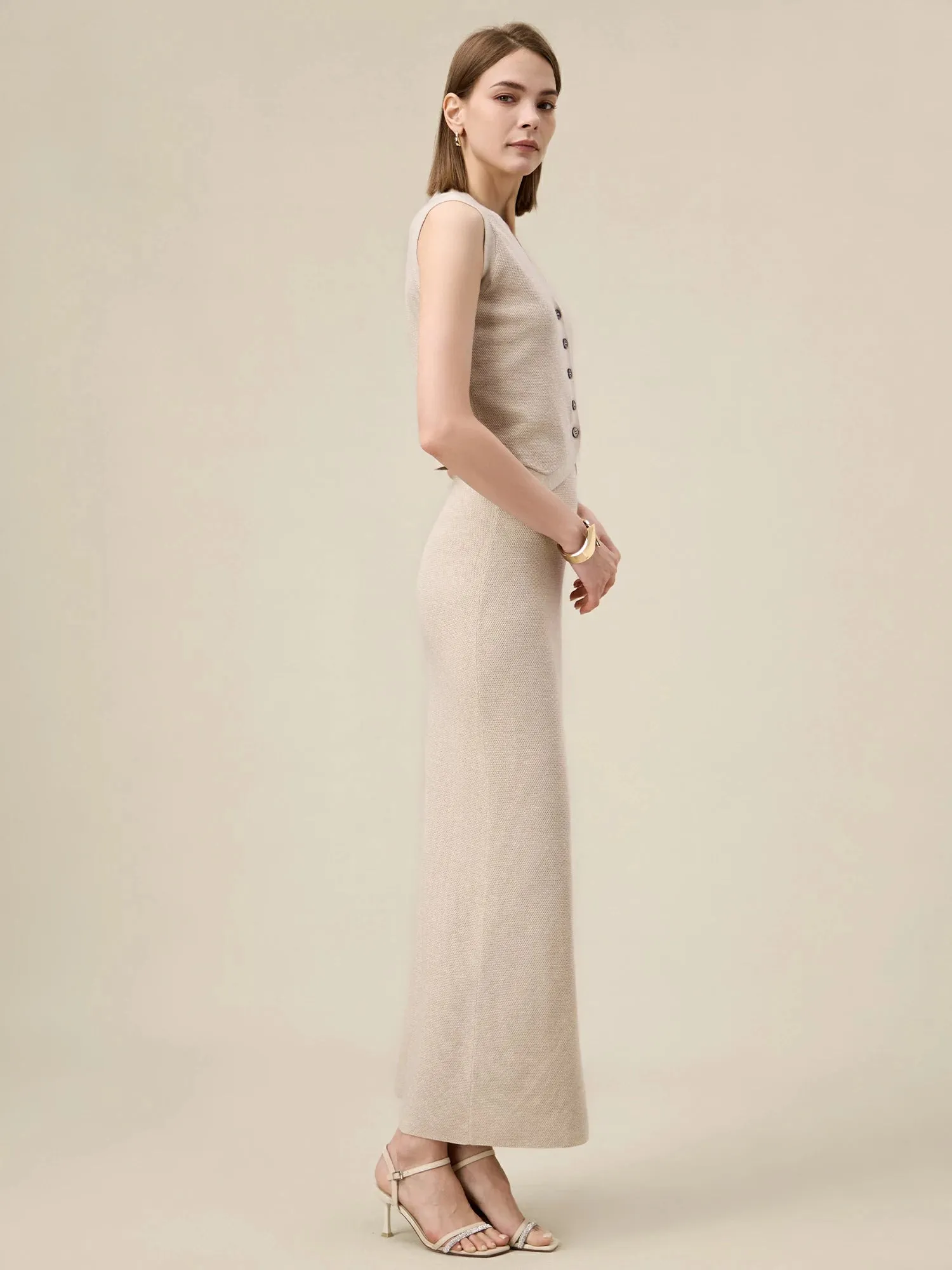 Amoretu Wool Elastic Waist Straight Knit Skirt