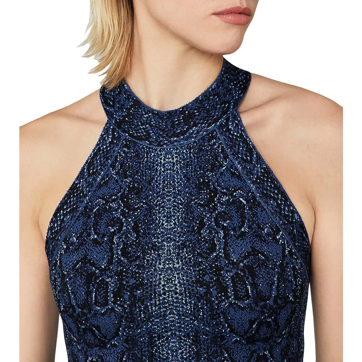 BCBGMAXAZRIA Womens Snake Print Halter Crop Sweater