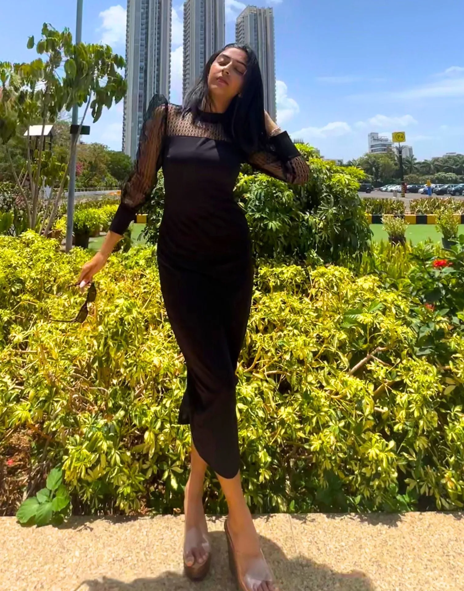Black Bishop Sleeve Bodycon Dress