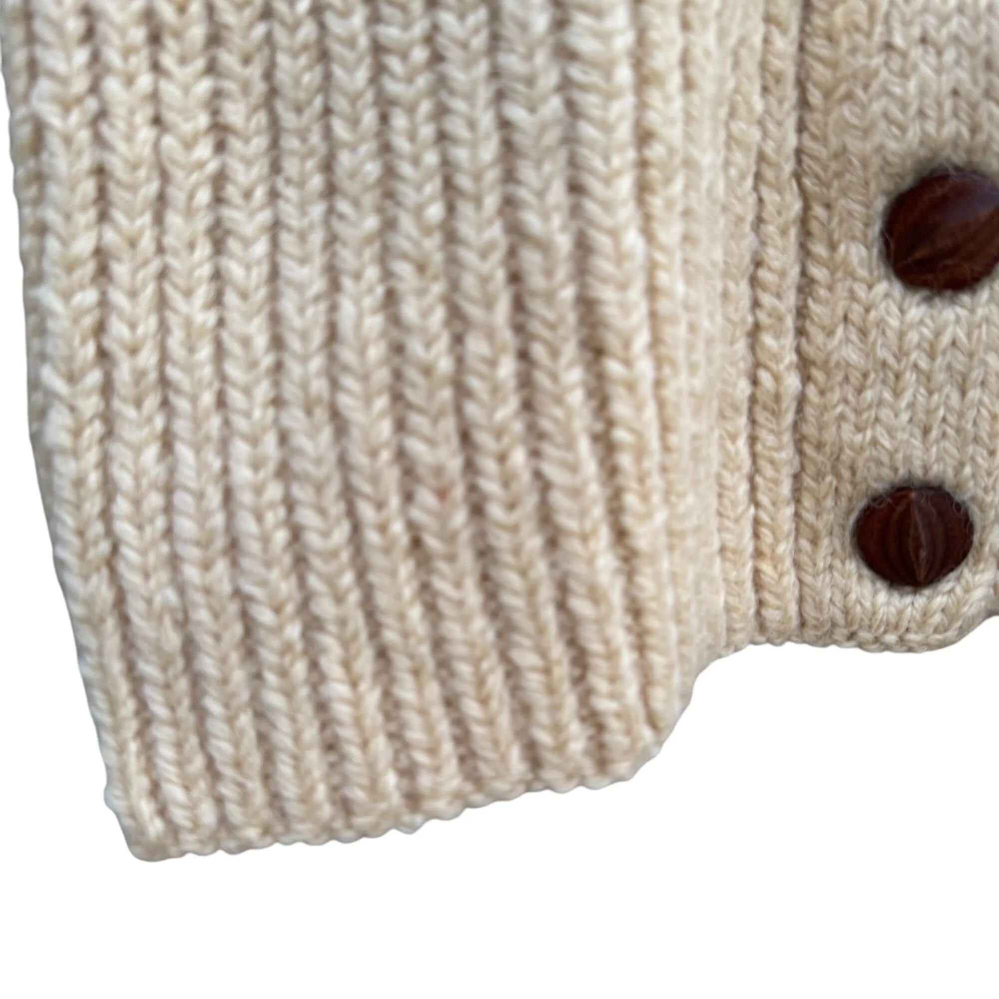 Handmade Vintage Womens Cream Wool Cropped Knit Wooden Button Cardigan Sweater S