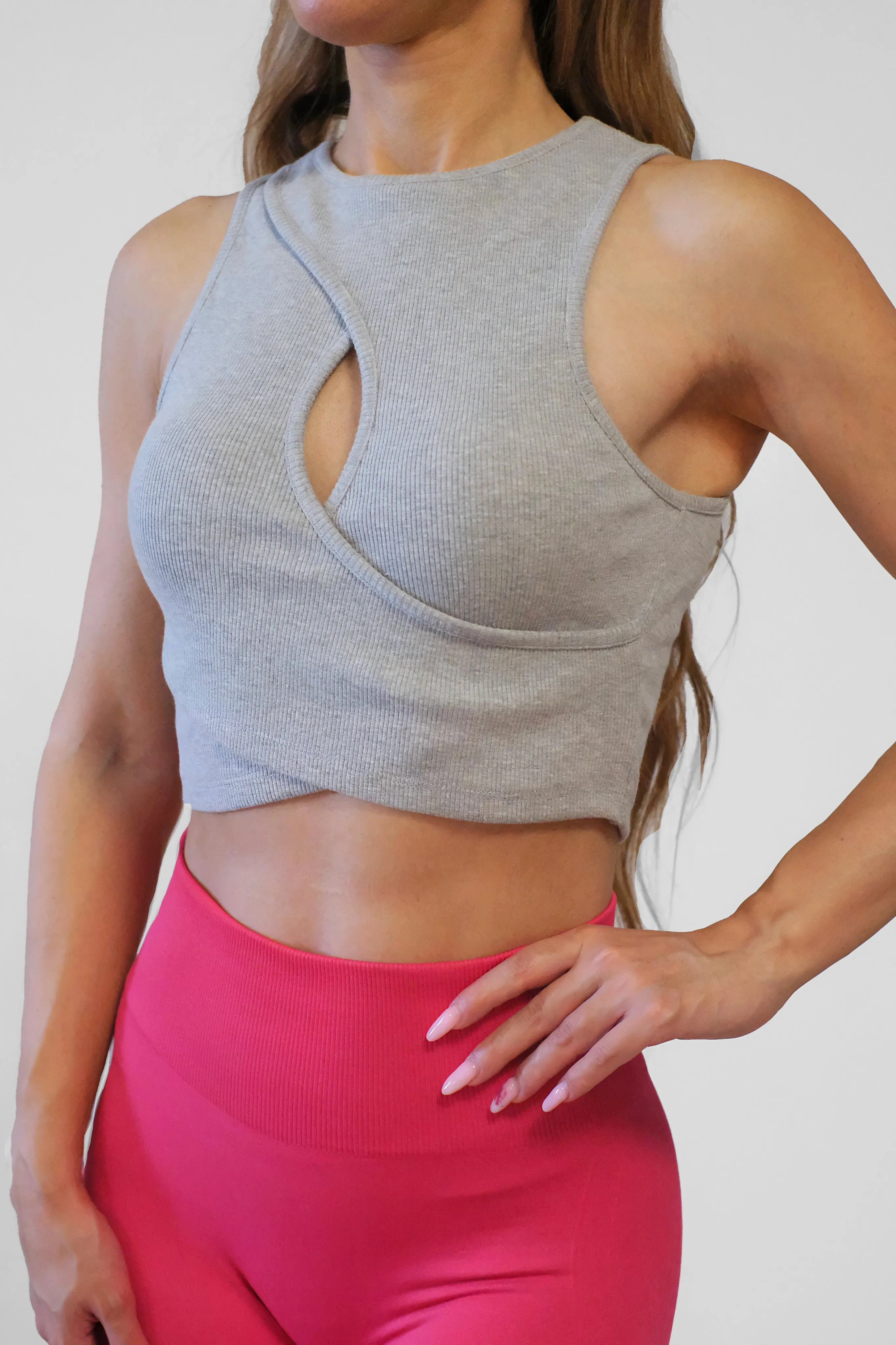 NTB Cleavage Ribbed Top Gray