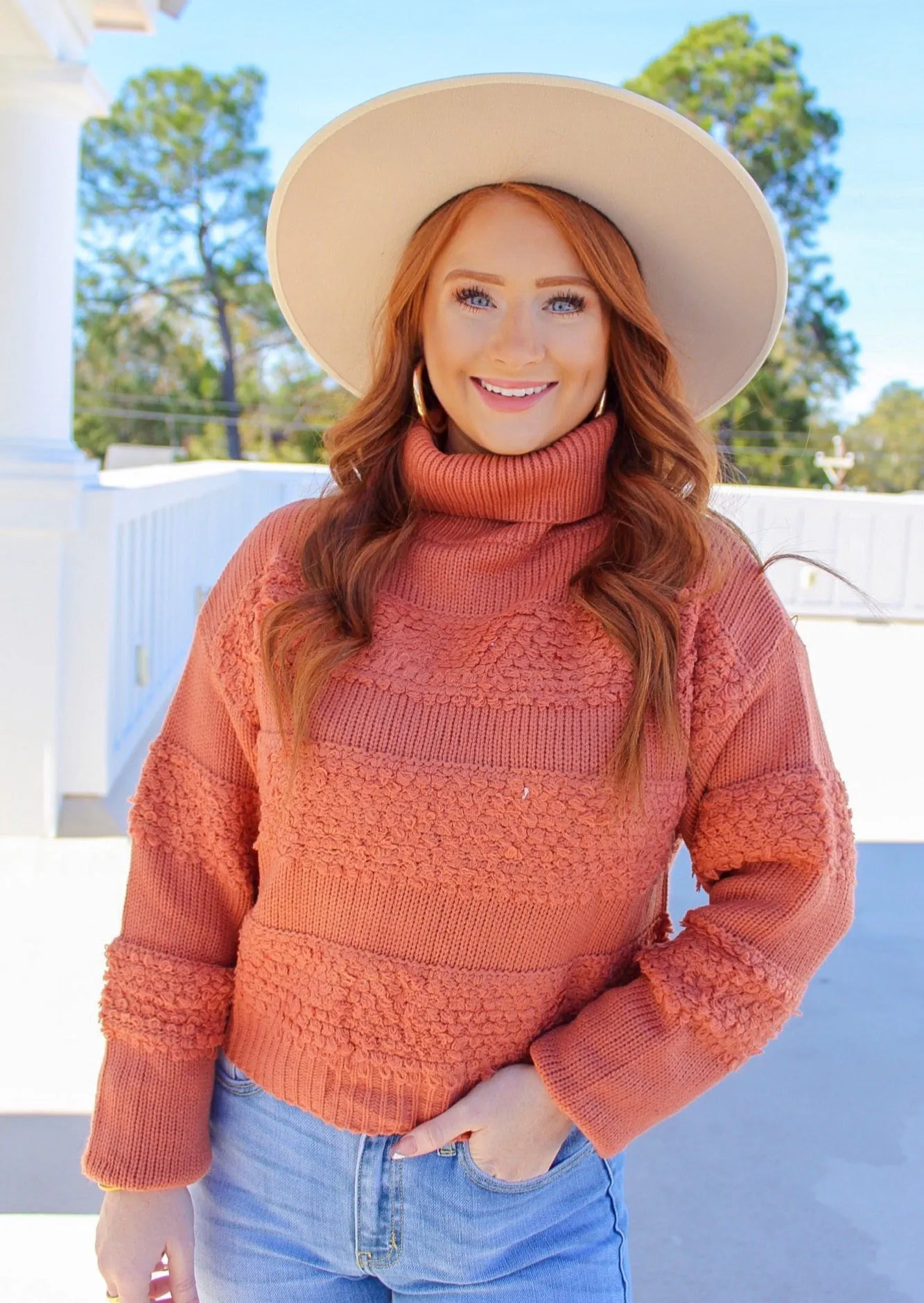 Tatum Turtle Neck Crop Sweater- Terra Cotta