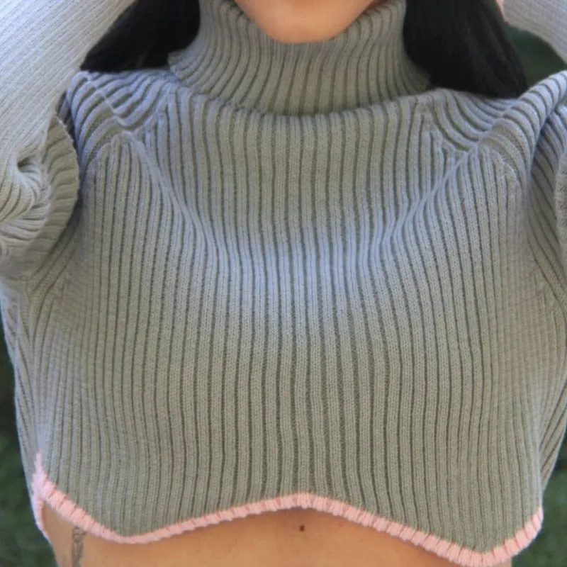 Turtleneck Crop Zig Zag Sweater